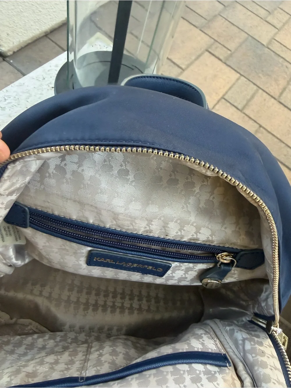 Karl Lagerfeld Navy Backpack with Gold-Tone Logo